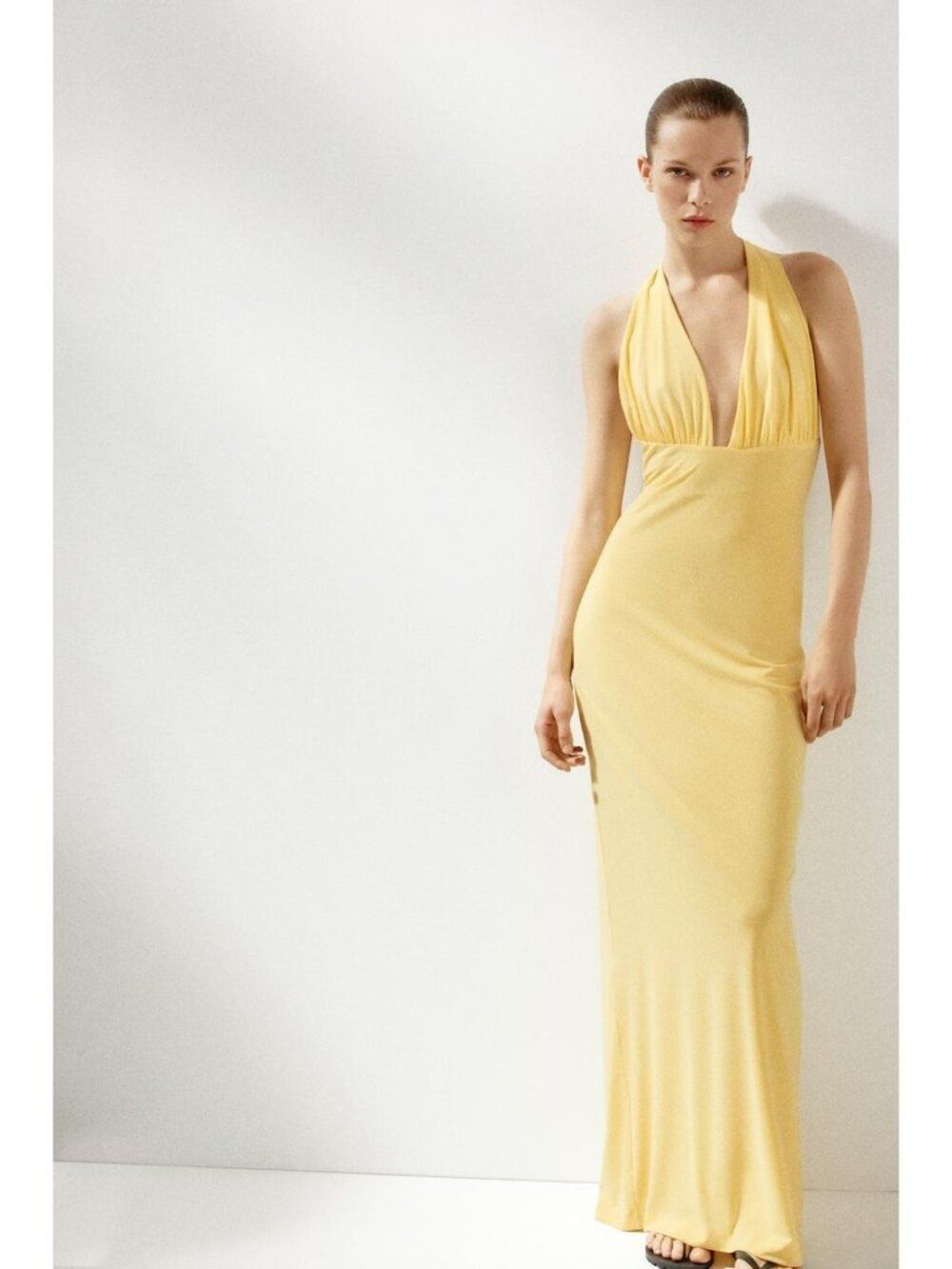 Zara Womens Long Halter Dress Size XS Light Yellow Crossover Straps 3152/224 NWT